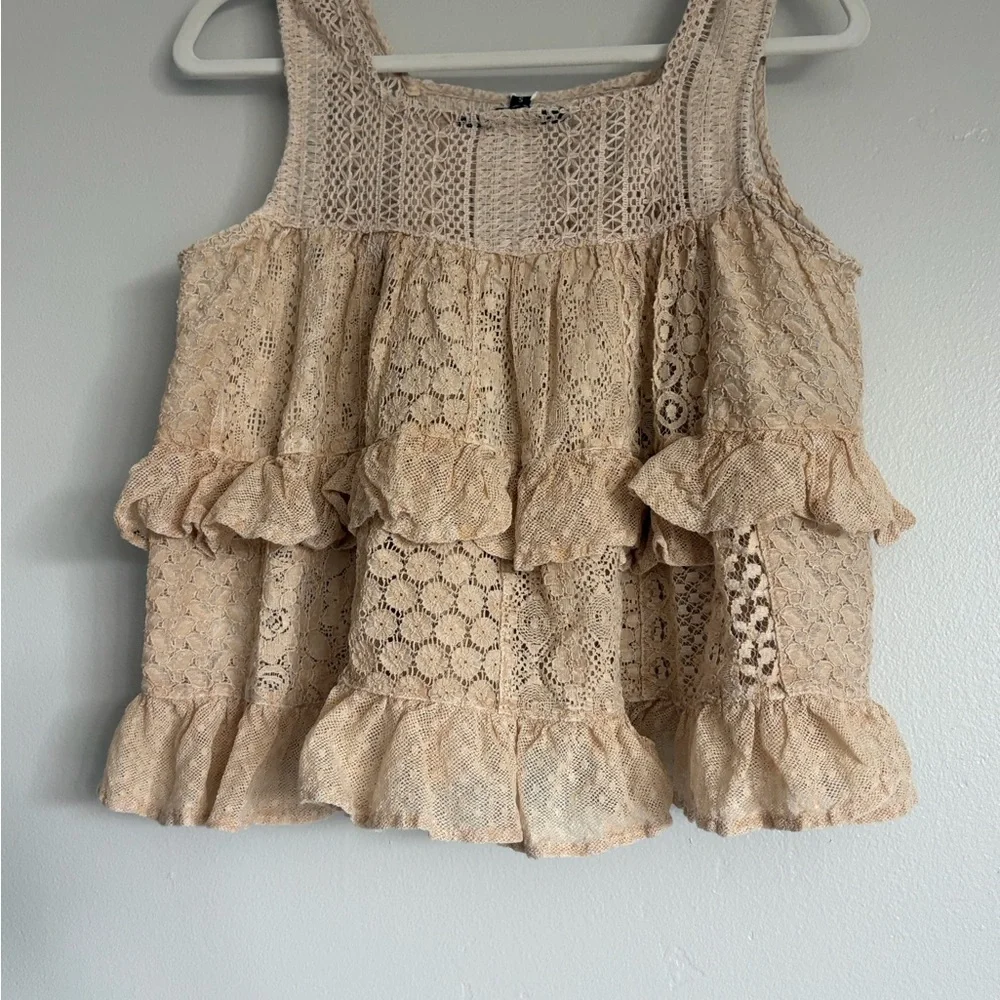 Boho Lace Ruffle Maxi Dress in Beige - Picture 2 of 5